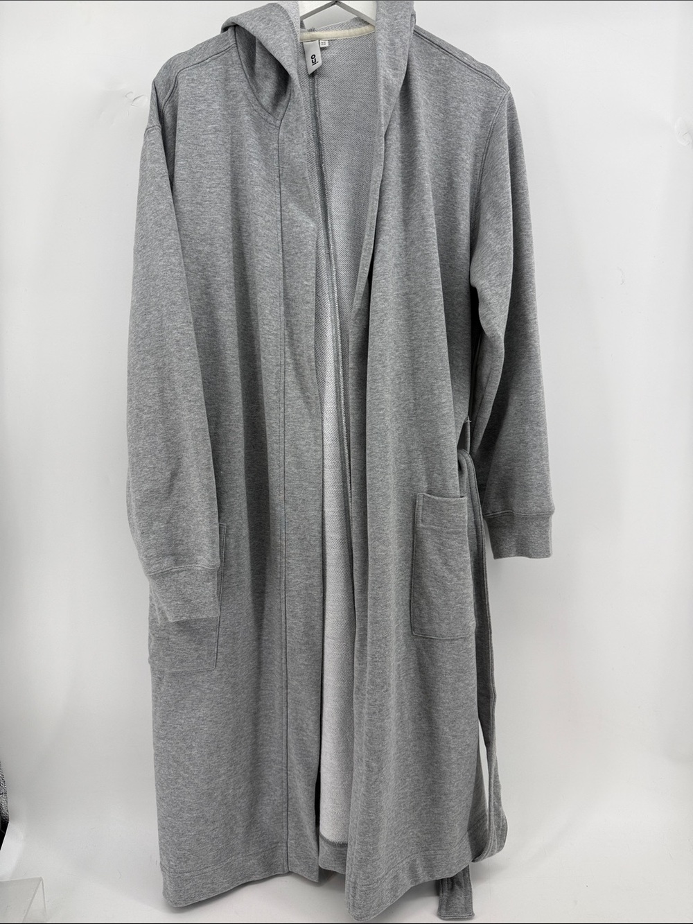 Men Hooded Long Open-Front Robe  - Gray